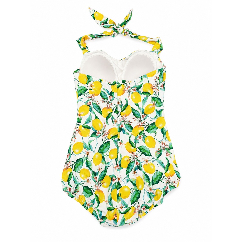 Esther Williams Womens 18W One Piece Swimsuit Lemon Floral Retro Halter Pinup - Picture 3 of 8